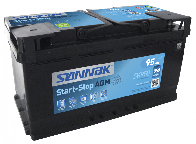 Sønnak AGM SK950 95Ah. Kaldstartstrøm 850EN/CCA 