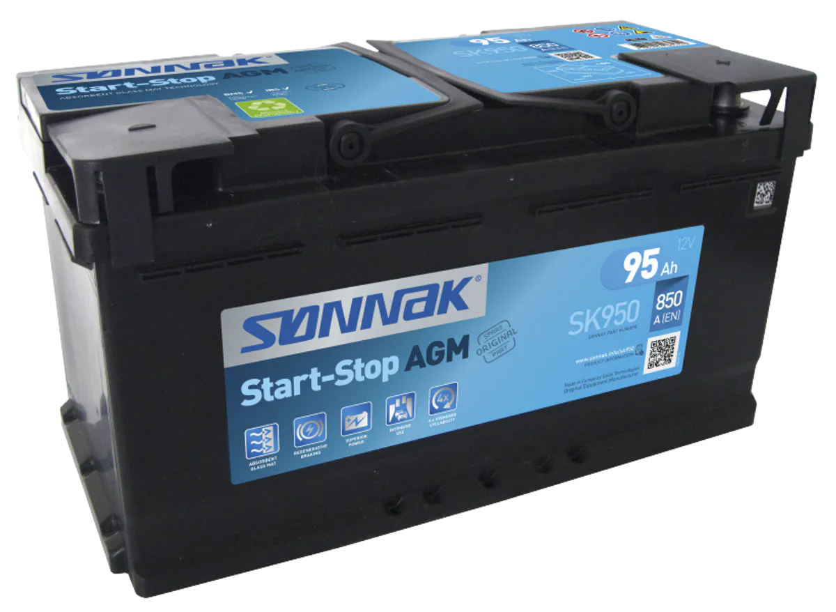 Sønnak AGM SK950 95Ah. Kaldstartstrøm 850EN/CCA 